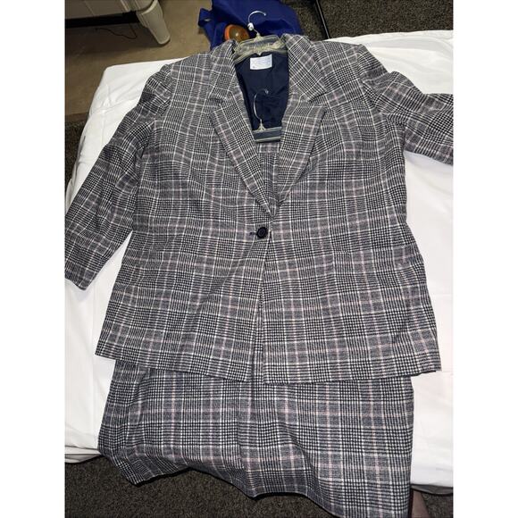 Vintage Pendleton Womens Wool Blazer Jacket And Skirt Suit Size 20 Houndstooth - Picture 1 of 9